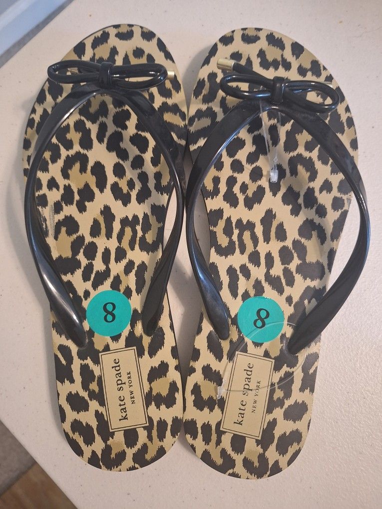 Kate Spade Leopard Flip Flops SZ 8M NWOT!