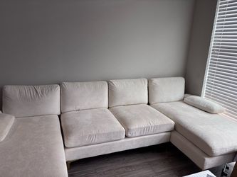 Large Cream Modular Sectional Sofa w/ Double Chaise – 3 Piece