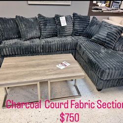 Black Corduroy Fabric Sectional. Brand New.