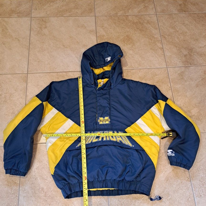Rare Vintage Mens Starter Michigan Wolverines Puffy Pullover Jacket XL Blue