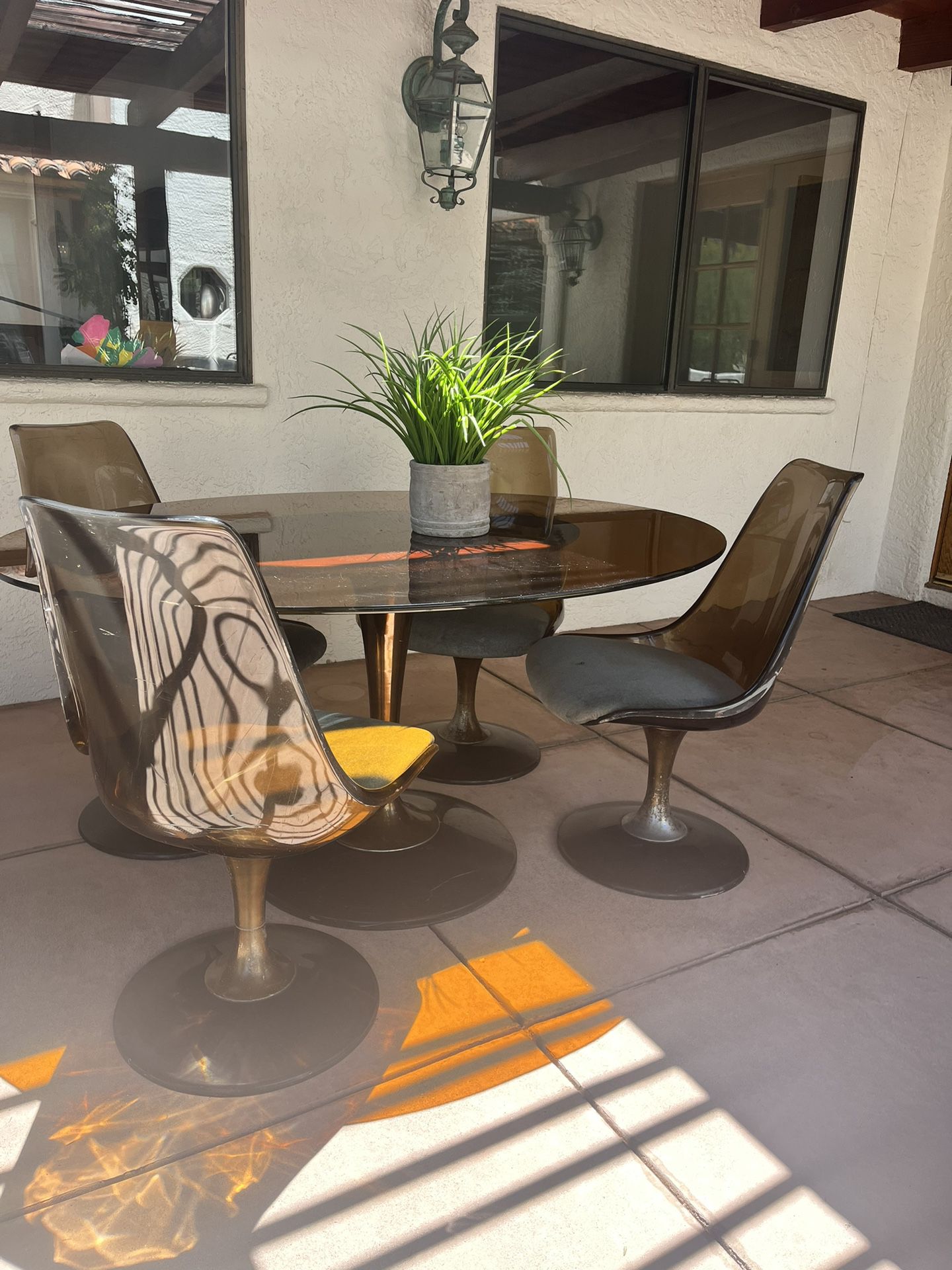 Stunning Mid-Century Modern Dining Set with Smoked Lucite and Glass Details