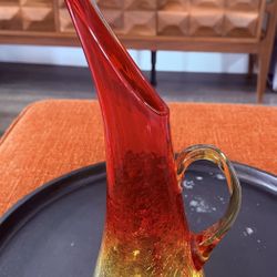 Kanawha Amberina crackle glass pitcher