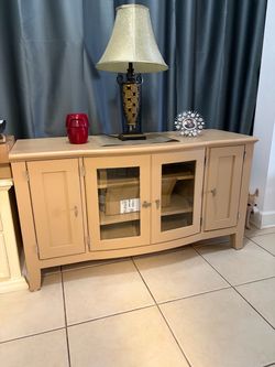 Wood TV Stand Console Cabinet with Glass Doors