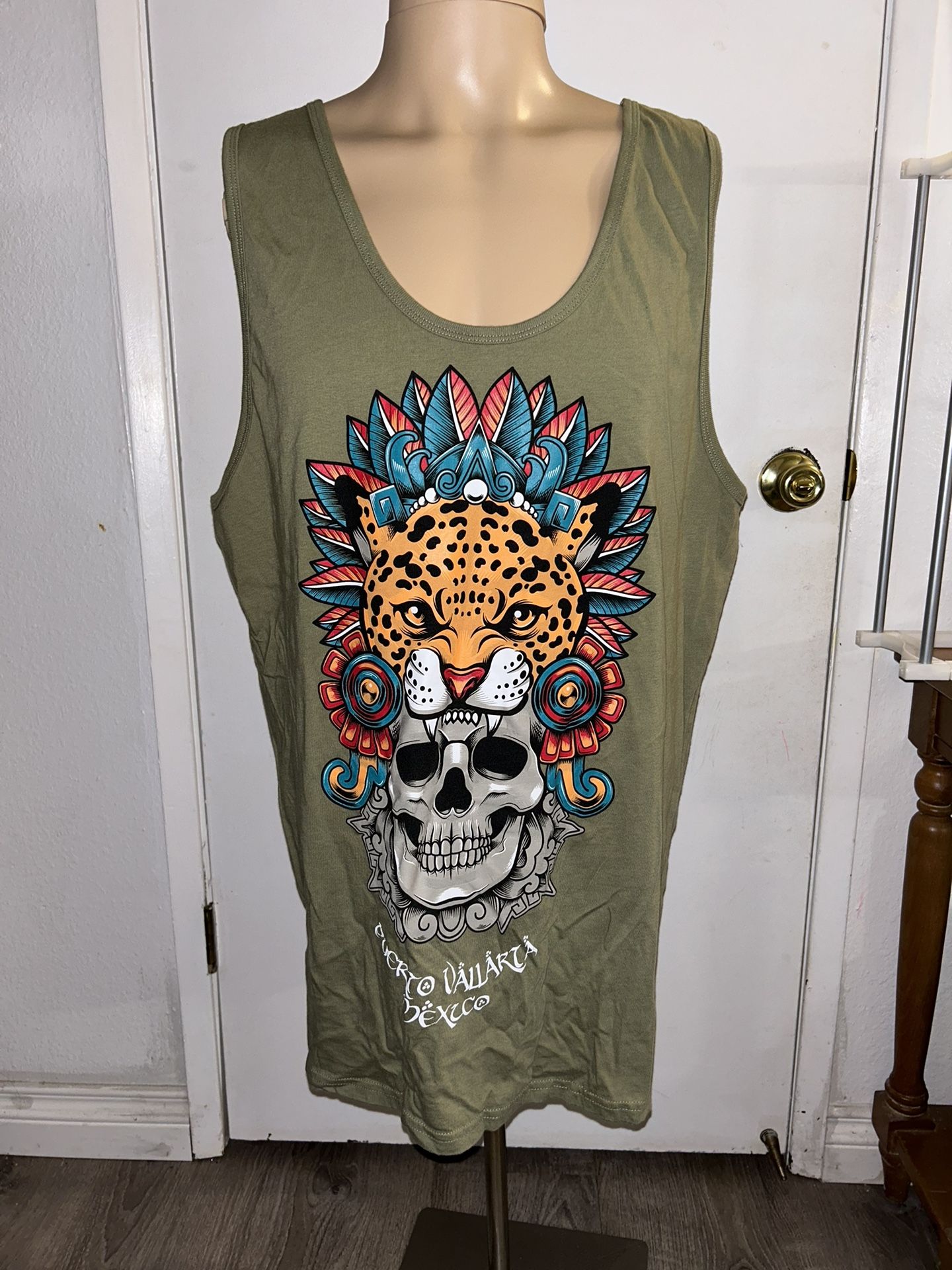 Vintage 1990s Arli Travel T-shirt Puerto Vallarta Mexico Green Men Skull Sz XXL