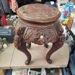 Antique Small Round Table Wood Carved