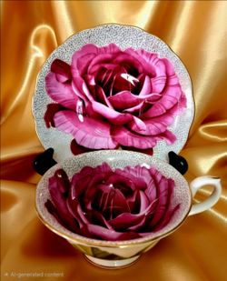Stechcol Gracie Bone China Red Rose Gold Dots Teacup and Saucer.
