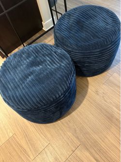 Two Round Faux bean bag navy blue