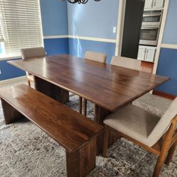 Dining Real Wood Table W Bench And Chairs