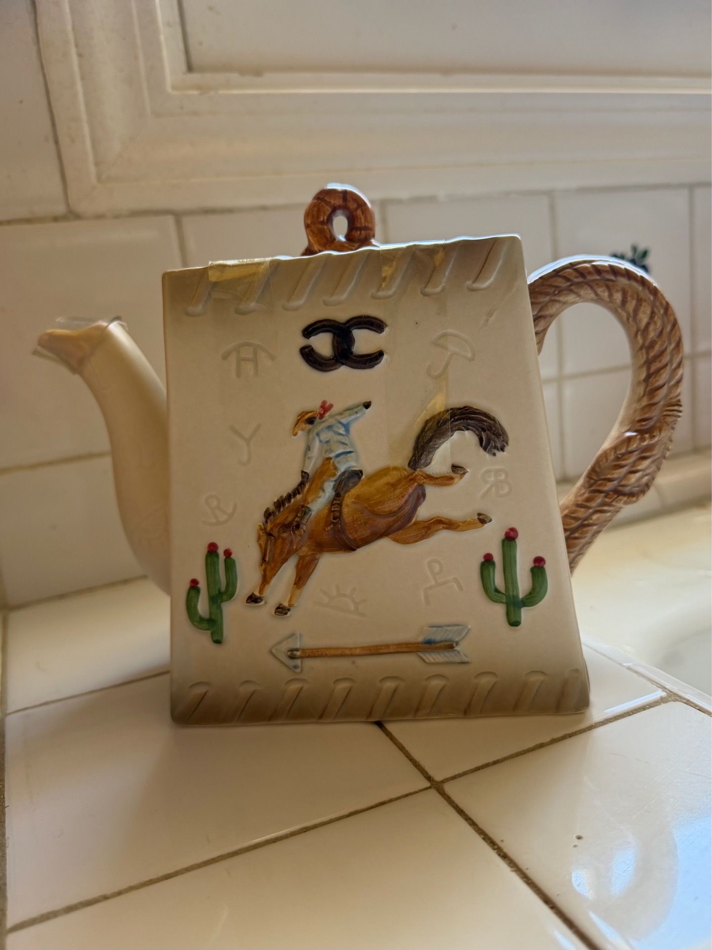 Vintage 1950s Debra Meyer Otagiri Japan Square Ceramic Tea Pot w/ Lid, Western