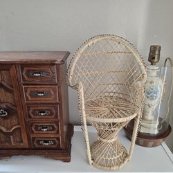 MINI Peacock Chair Vintage 1970s Wicker Doll Furniture Plant Stand