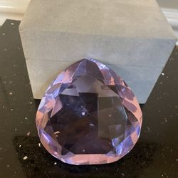 Vintage Pink Heart Paperweight, Glass Pink Heart Diamond Gem, Pink Crystal Heart 3.5”