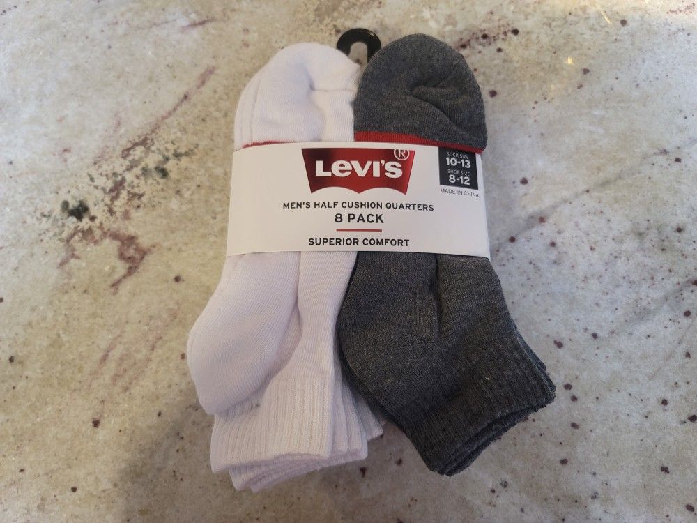 Levis Half Cushion Quarter Socks 8pack White & Grey (New)