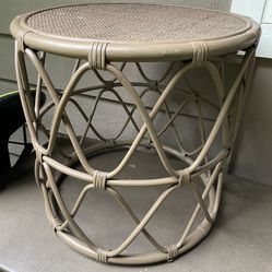 Faux Wicker and metal round patio accent table offers versatile use in your outdoor /indoor space