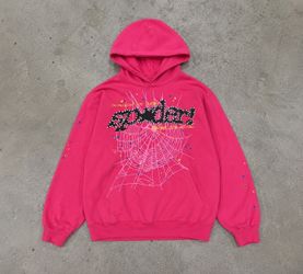 Pink Spider Web Graphic Hoodie Y2K Streetwear Pullover Hoodie