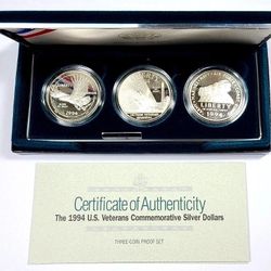 1994 U.S. Veterans Commemorative Proof Silver Dollar 3-Coin Proof Set