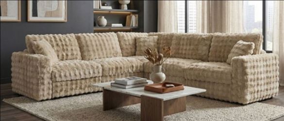Brand New Sand Super Plush Sectional Sofa (Pillows Included)