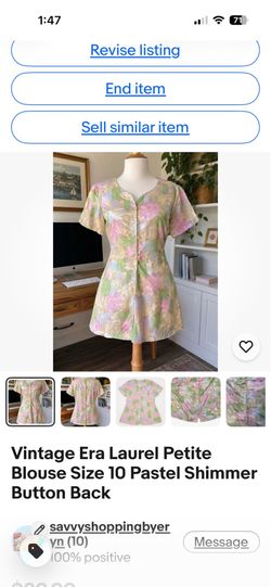Vintage Pastel Floral Blouse Petite 10 Shimmer Button Front Romantic Cottagecore