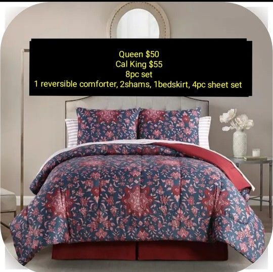 8 PC Comforter Set With Sheets 