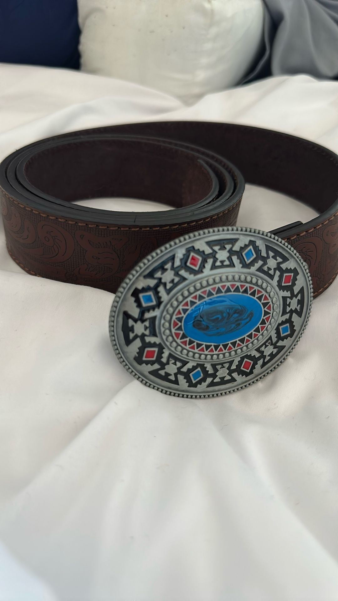 Brown Leather Belt With Belt Buckle XXL