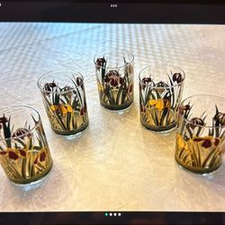 LOW BALL COCKTAIL GLASSES - Vintage Culver Cinnabar w/ Iris Design 