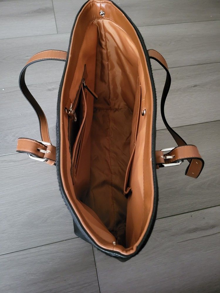 π Black & Tan Faux Leather Tote Bag β Spacious & Stylish