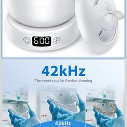 Ultrasonic Retainer Cleaner Machine, 42kHz Professional for Dentures, Aligners, Mouth Guards, Jewelry - IPX7 Waterproof Durable Removable Base and Top