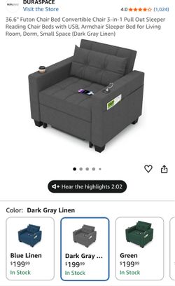 Futon Chair Bed Convertible Chair 3-in-1 Pull Out Sleeper