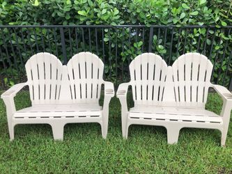White Plastic Adirondack Loveseat Set of 2