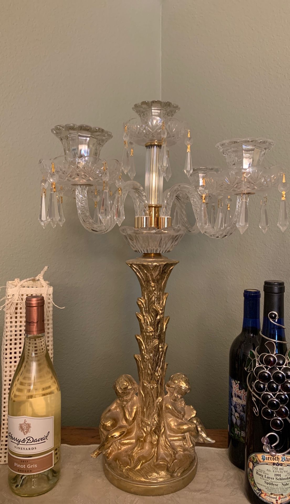 Candelabra with 5 crystal candle holders