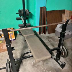 Disassembled Weider 340 Bench and Lat pulldown with weight holders