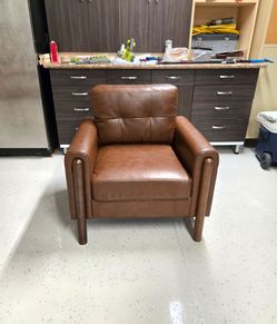 Brown Faux Leather Accent Chair with Wood Legs
