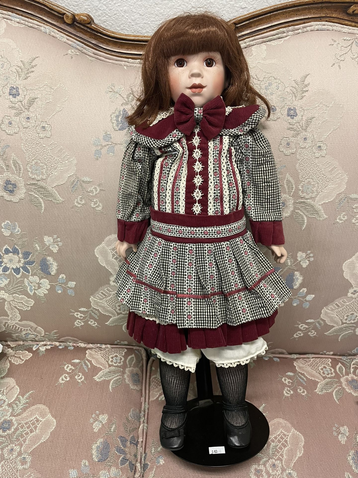 MEGAN 19" Porcelain Doll & STAND-Franklin Mint - 1995 COCA-COLA HEIRLOOM Series