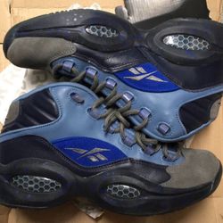 Reebok Men Mens Allen Iverson Question Mid Stash Gray Blue Mens Basketball Shoes V61041 B