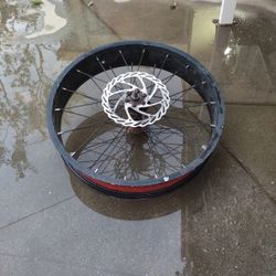 20" Front" Fat Tire" Rim For E Bikes.   Used  Works Just Fine     Color Black  W Orange Anadised  Hub