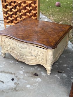 French Provincial Carved Coffee Table / Storage Table – $225