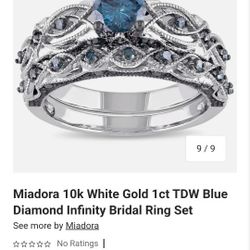 Miadora 10k White Gold 1ct TDW Blue Diamond Infinity Wedding Set