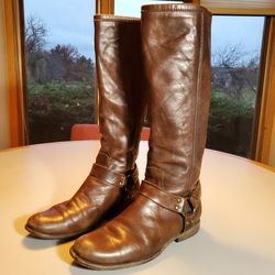 Frye Women's 10 B Tall Boots Brown Leather Riding Harness Boots 76850