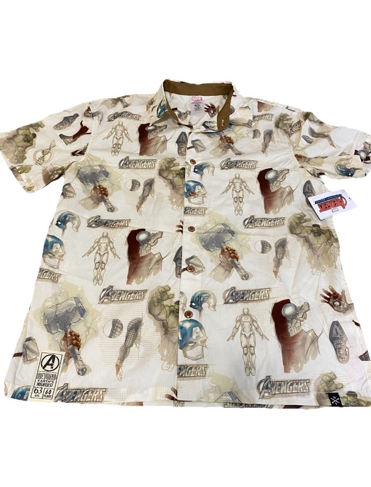 Disney Parks Marvel Avengers Camp Shirt Size Medium 2023 Button Front 60th