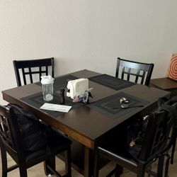 Premium Brown Wood High-top Table With 4 Chairs 