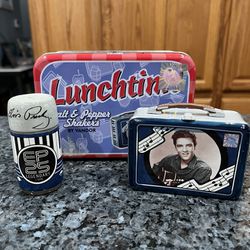 Vandor Elvis Presley Lunchtime Pair Of Salt And Pepper Shakers in a Tin.  Brand New Never used 