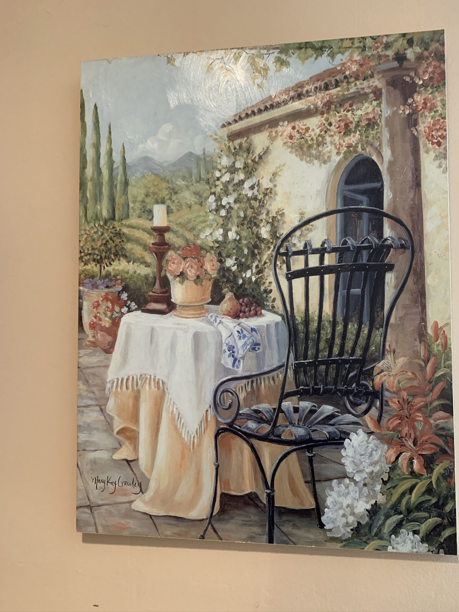 Mary Kay crawley floral garden wall art on wood 18” x 24” beautiful vibrant colors signed byartist