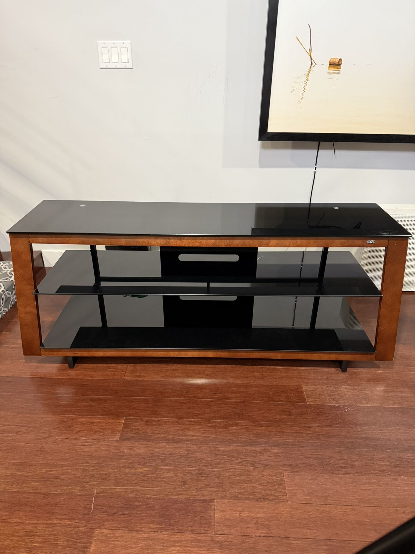 65” TV Stand - Wood And Tempered Glass