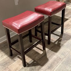 New Evalina Upholstered Counter Stool (Set of 2) Saddle Style Red 25” x 14” x 18.5”