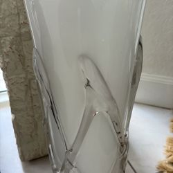 Stunning BIG Modern MCM Clear & White Milk Glass VASE 19” Tall x 7” Diameter on Top. Murano Z Gallerie Look for Floor Or Table Centerpiece. Beautiful!