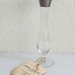 Vtg Dorothy Thorpe Sterling Silver Rimmed Glass Bud Flower Vase 10" W/ Tag