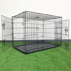 BRAND NEW $65 Folding 42” Dog Cage 2-Door Pet Crate Kennel w/ Tray 42”x27”x30”