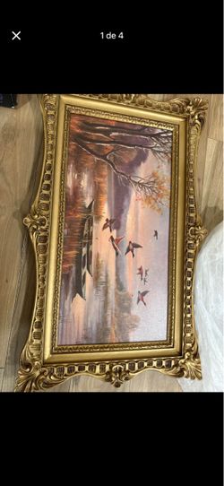 Framed Landscape Painting with Gold Ornate Frame