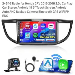2+64G Radio for Honda CRV 2012-2016 2.0L CarPlay Car Stereo Android 15 9'' Touch Screen Android Auto AHD Backup Camera Bluetooth GPS WiFi FM RDS