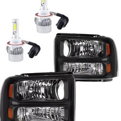 New Headlights and LED Bulbs for Ford F250 and F350 From 2005 to 2007 and Excursion 2005