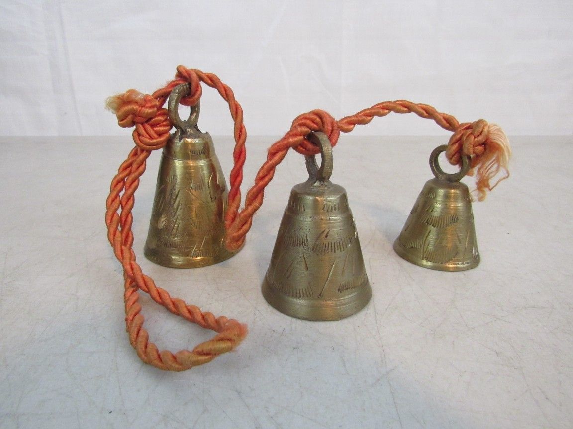 Wind Chimes Etched Solid Brass Hanging Three Bells


